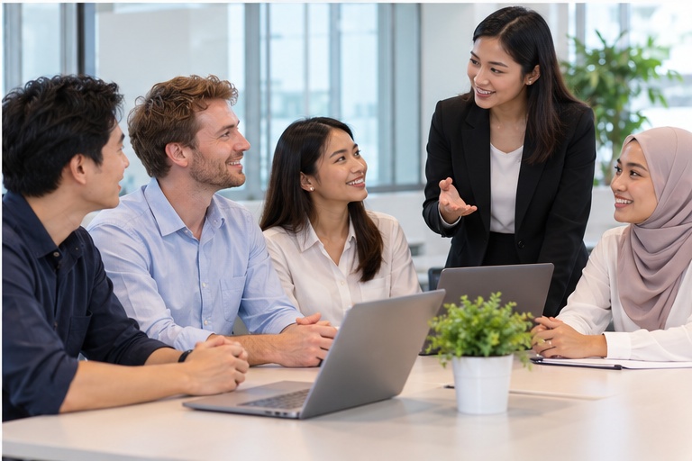 Professionals discussing team and business requirements